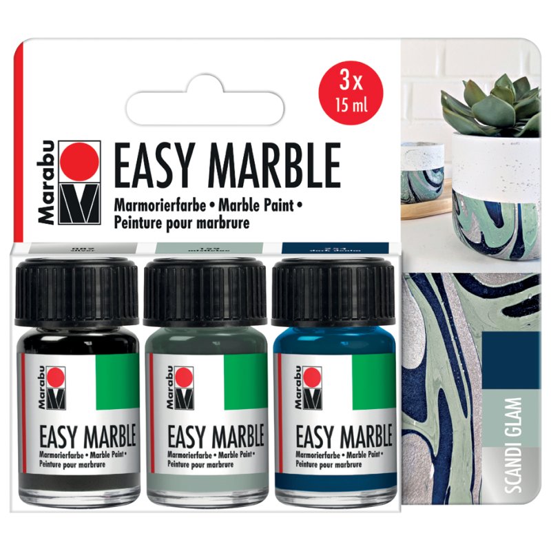 Marabu marmerverf Easy Marble Classic, wit/zwart/goud, 3 x 15 ml