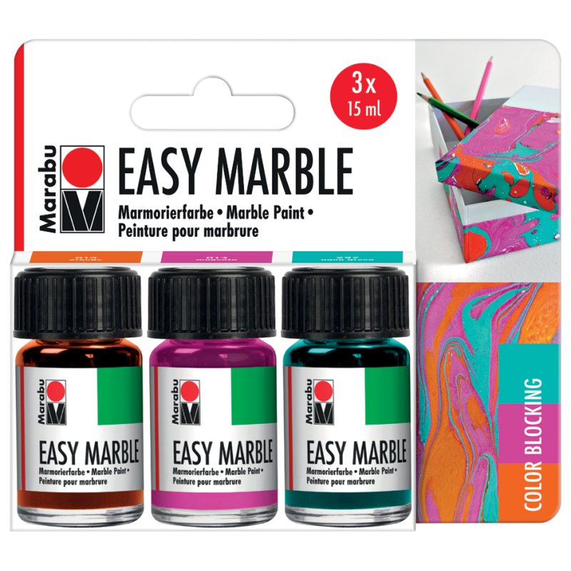 Marabu marmerverf Easy Marble Classic, wit/zwart/goud, 3 x 15 ml