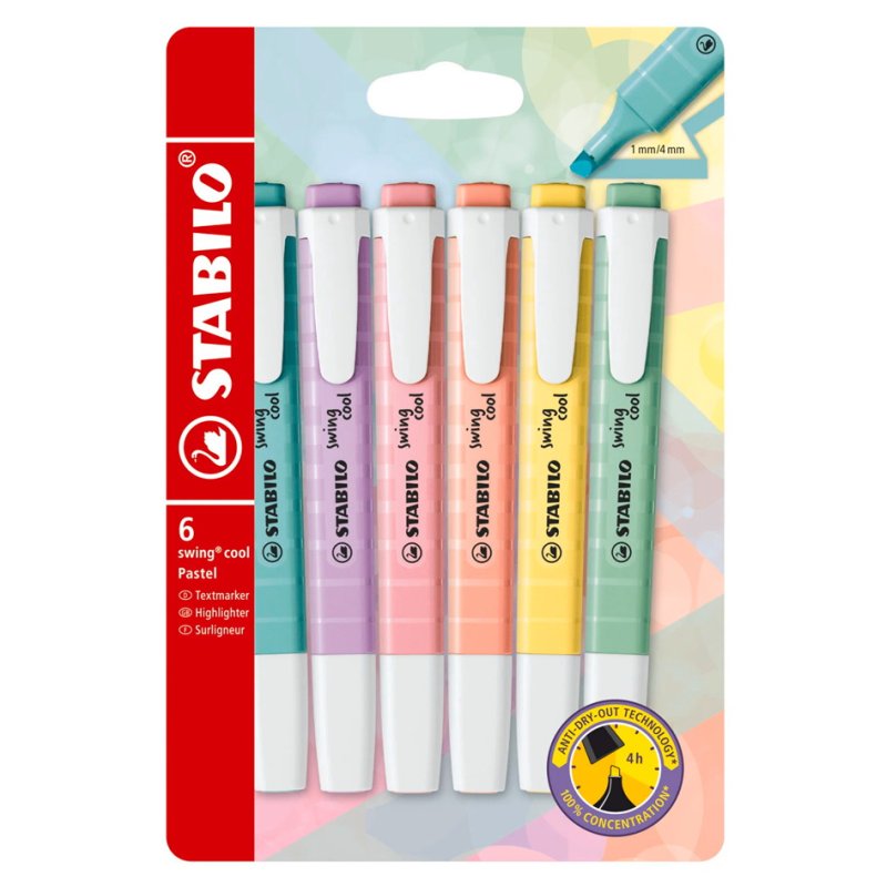 STABILO swing cool Pastel Edition highlighters, pastel colours, 6 pieces