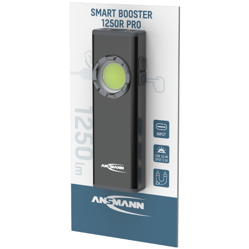ANSMANN Smart Booster LED rechargeable work light, black, 1250 lumens