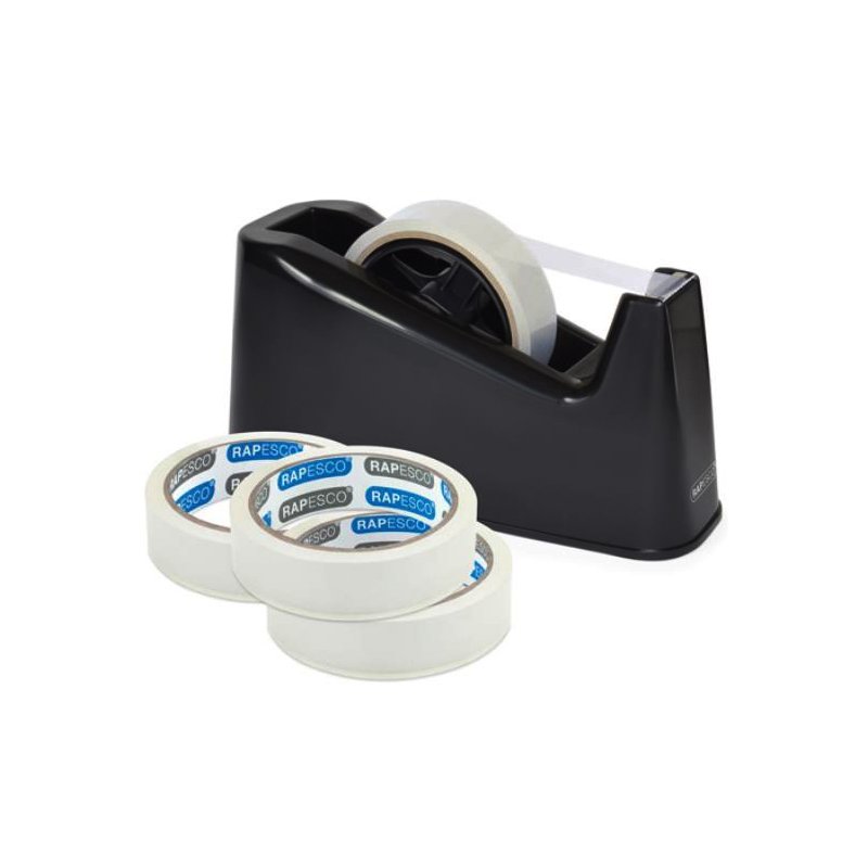 RAPESCO tape dispenser, black, 25 mm, incl. 4 rolls