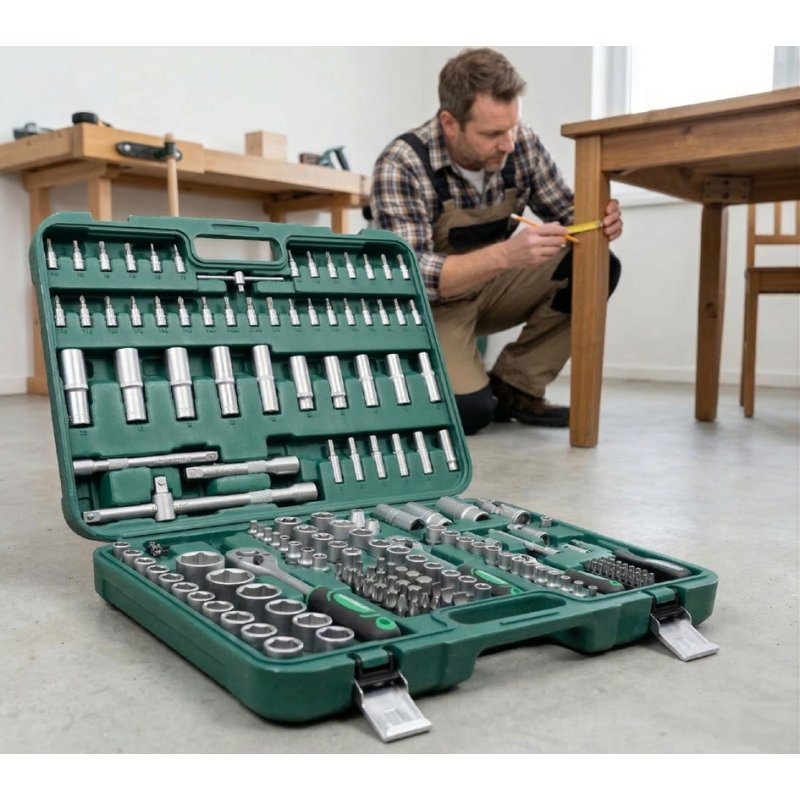 BRÜDER MANNESMANN steeksleutelset 179-delig, groen, kunststofkoffer