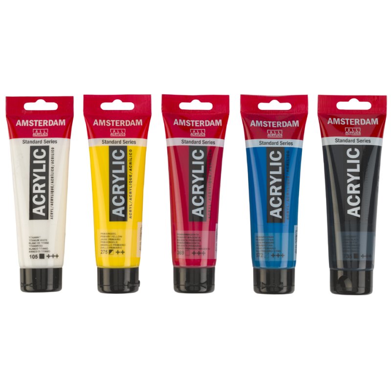 Royal Talens Amsterdam acrylverf, gesorteerde kleuren, 5 x 120 ml