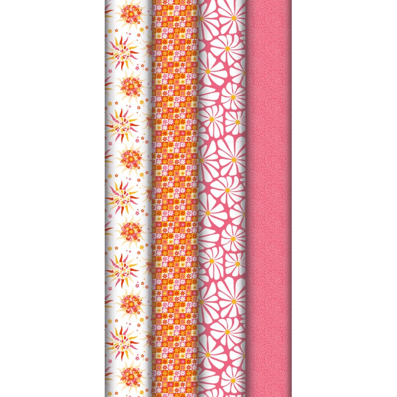 Clairefontaine wrapping paper Sunny Flowers, 700 mm × 2.0 m, assorted designs, 30 rolls
