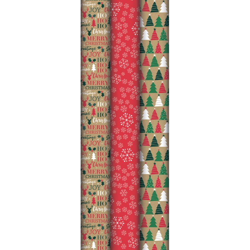 Clairefontaine Christmas gift wrap, assorted designs, 700 mm × 2.0 m, 60 rolls