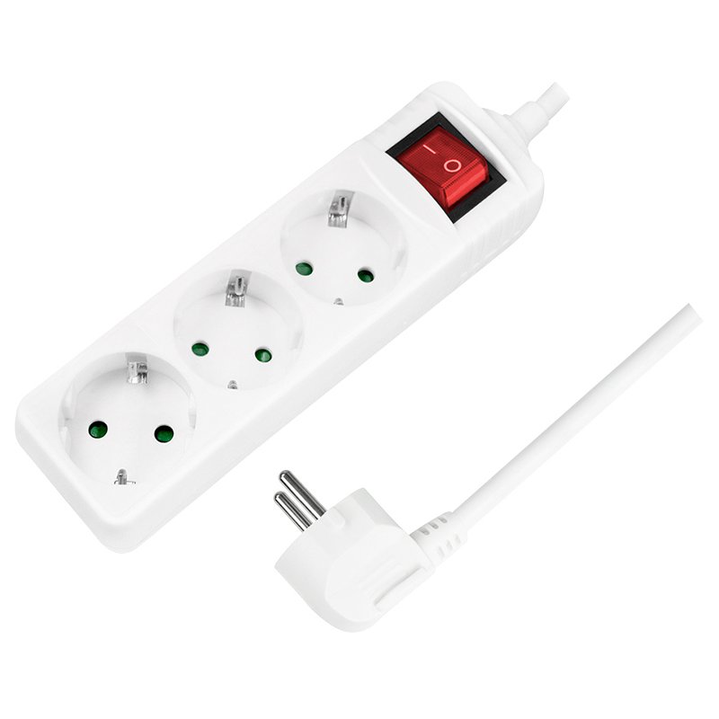 LogiLink power strip LPS206, 3-way, with switch, white, 1.4 m
