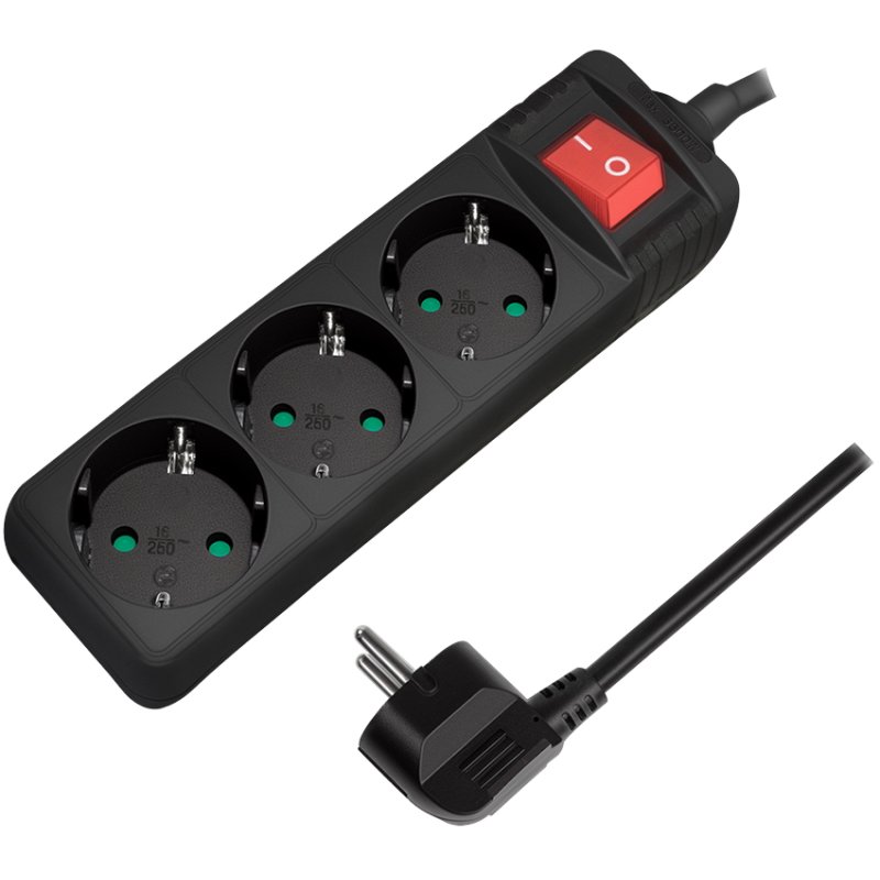 LogiLink power strip LPS206, 3-way, with switch, white, 1.4 m