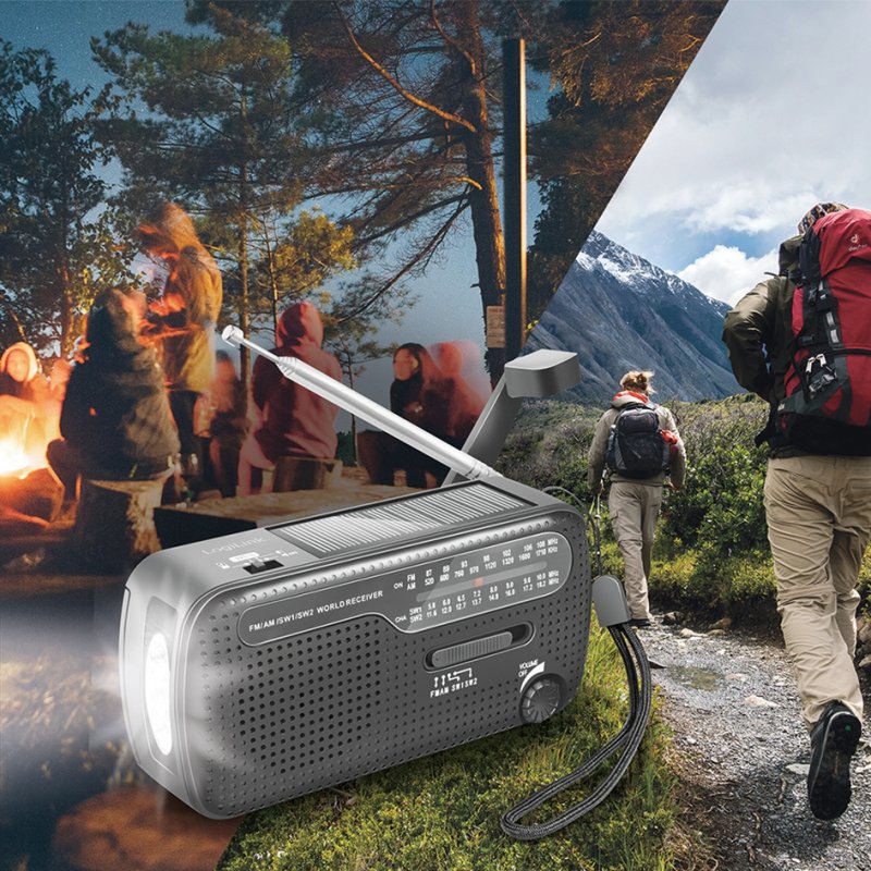 LogiLink emergency radio solar and hand crank, black, 1200 mAh, 4-in-1