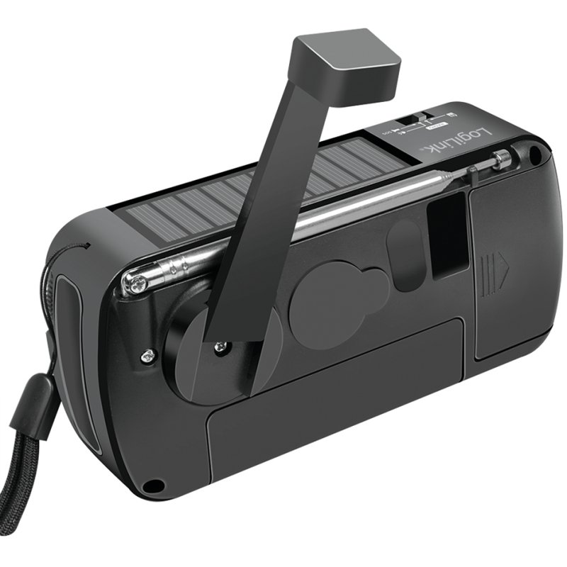 LogiLink emergency radio solar and hand crank, black, 1200 mAh, 4-in-1