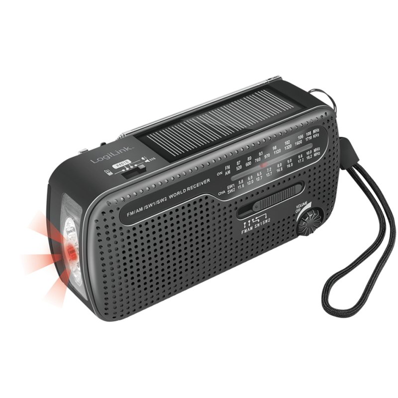 LogiLink emergency radio solar and hand crank, black, 1200 mAh, 4-in-1