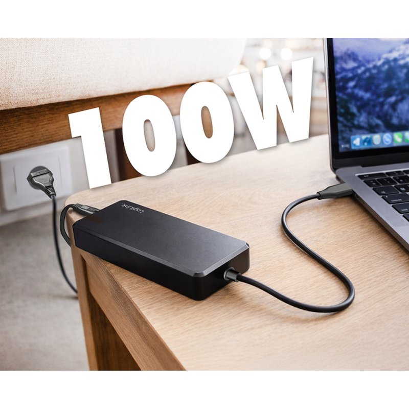 LogiLink power supply 100 W, black, USB-C cable 1.8 m, universal