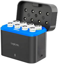 LogiLink battery charger equipped, 4x AA 4x AAA lithium-ion batteries, USB-C, 15 W