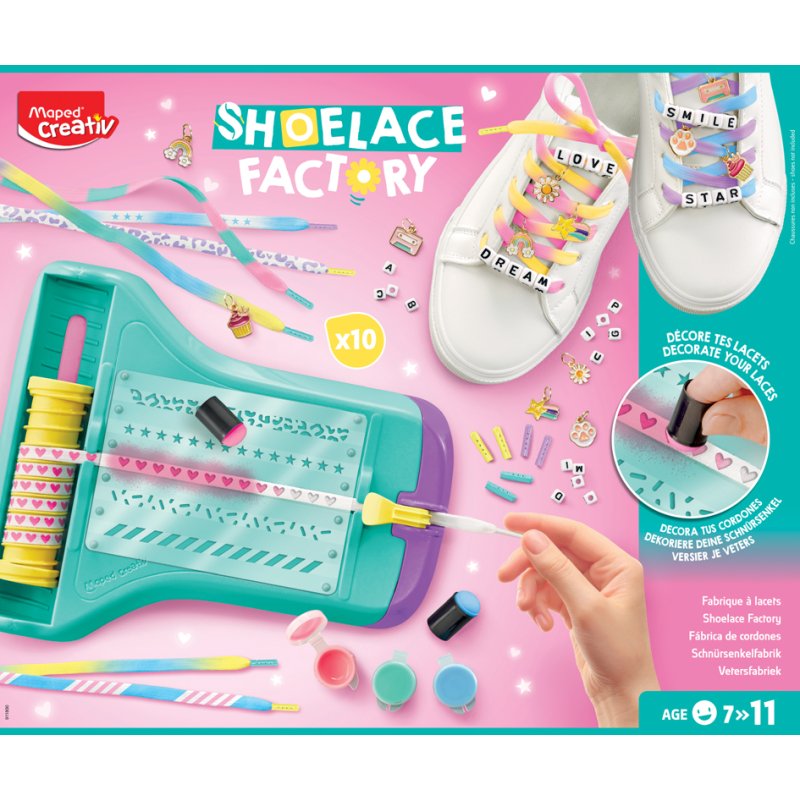 Maped PIXEL FACTORY craft set, 10 white cotton laces, template, stamp pads