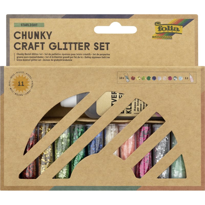 folia Glitter Set Starlight, assorted colours, 10 tubes, 90 g glue